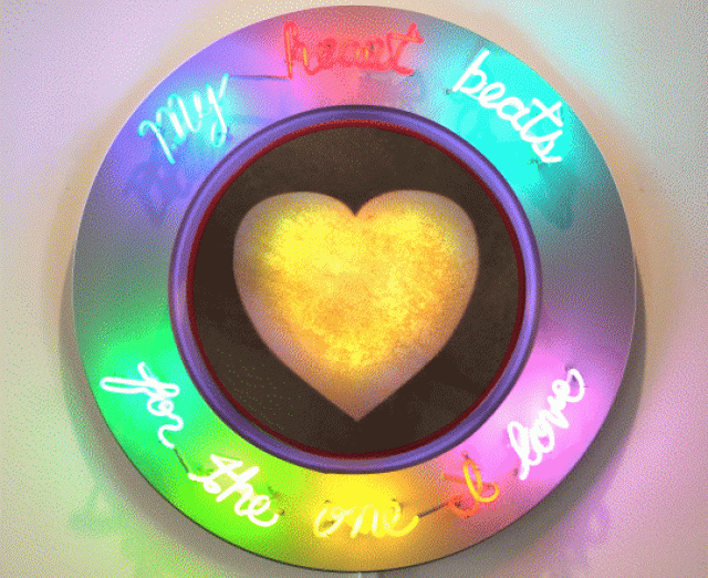 Jeffrey Gibson's My heart beats for the one I love