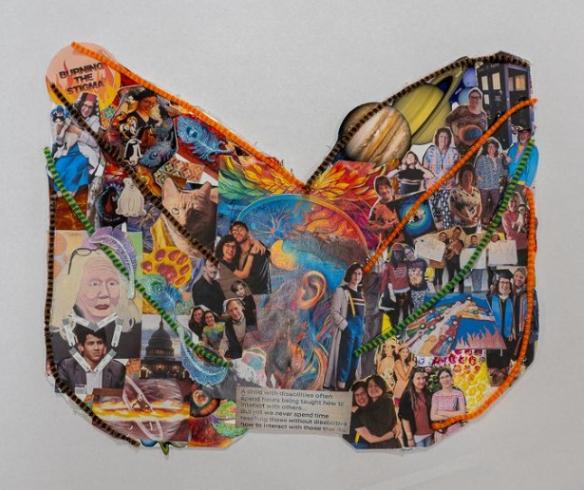 A collage with portraits of different people and planets.