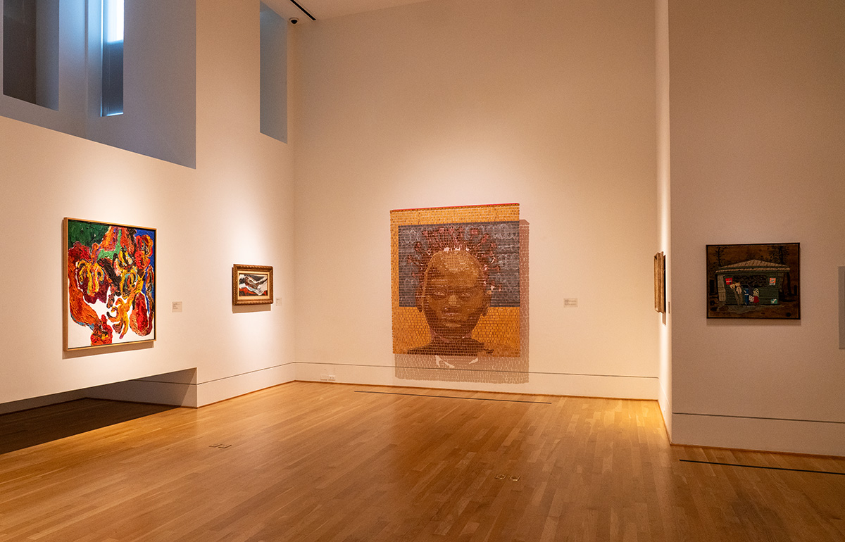Installation view of five artworks in Gallery 116