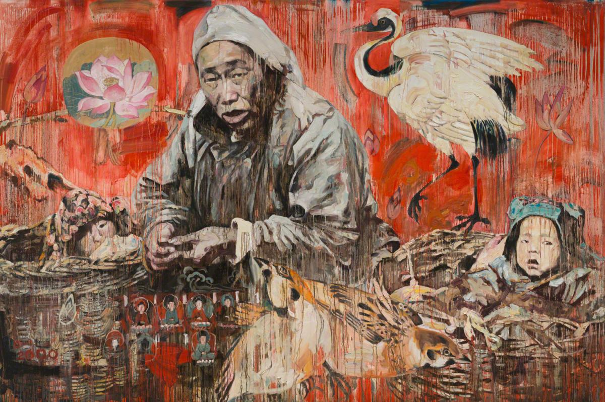 Hung Liu, Refugee Mother and Children, 2000.