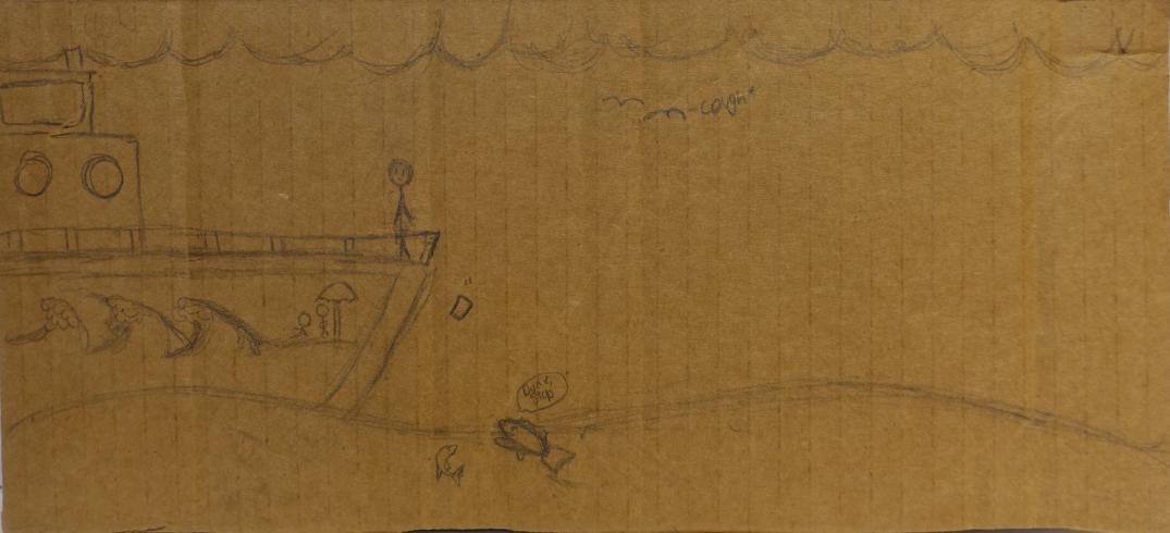 A person on a boat throwing trash into the ocean.