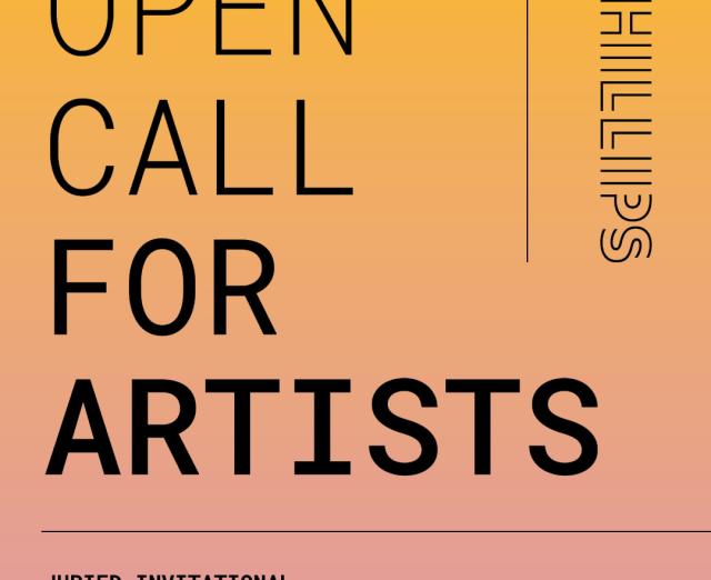 Open Call for Artists promo on yellow and pink gradient background