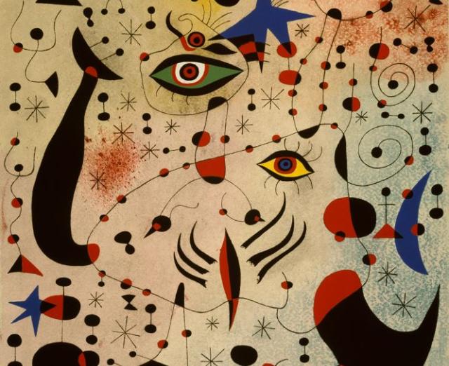 Abstract artwork of various constellation like shapes and eyes