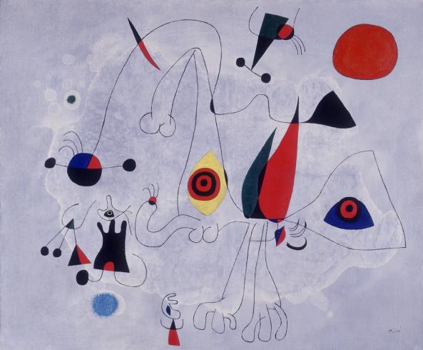 Abstract artwork by Miro of whimsical shapes and colors