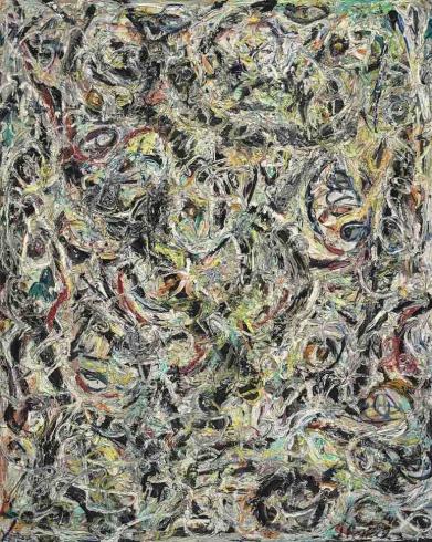 Abstract painting with swirls of colors