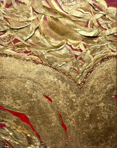 Painting made of gold leaf with abtract shapes