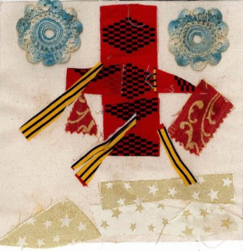 Quilted pattern with various fabrics.