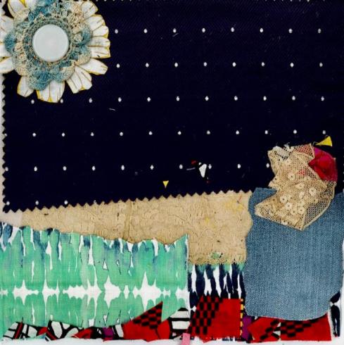 Quilted starry sky pattern with various fabrics.