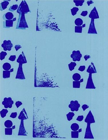Blue pattern stamped on blue paper.