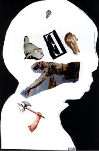 Silhouette of a child filled with magazine images.