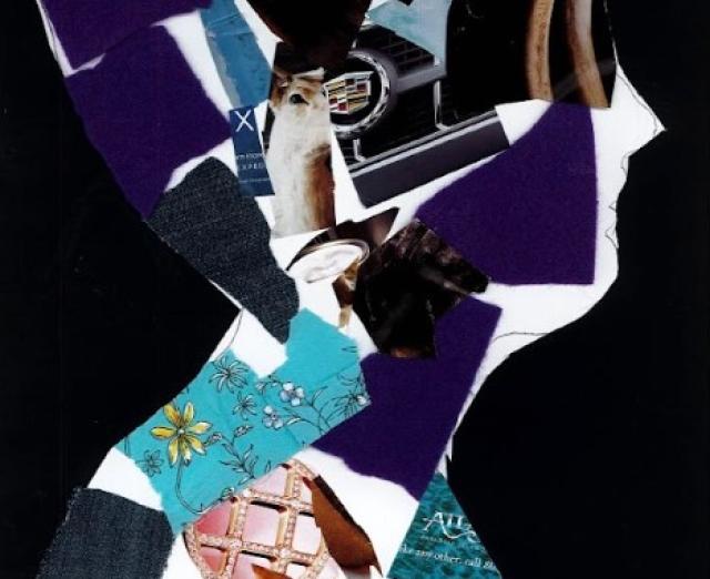 Silhouette of a child filled with pieces of paper.