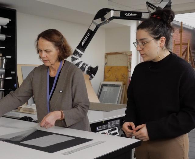 Hannah and Sylvia in conservation studio