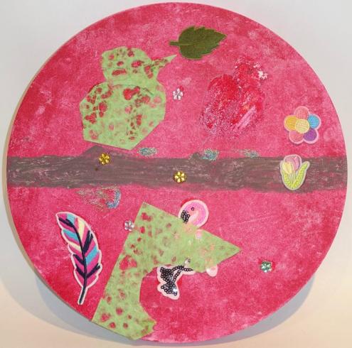 Circle canvas with various stickers.