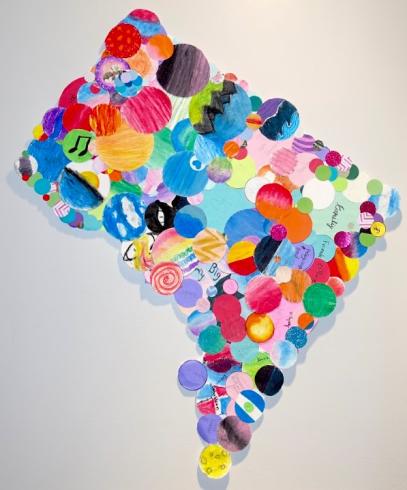 Collage of circles in the shape of DC.