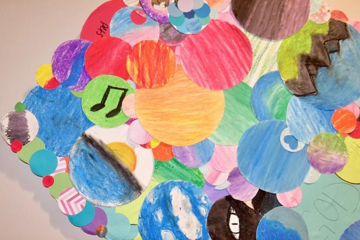 Collage of circles in the shape of DC (close-up of top).