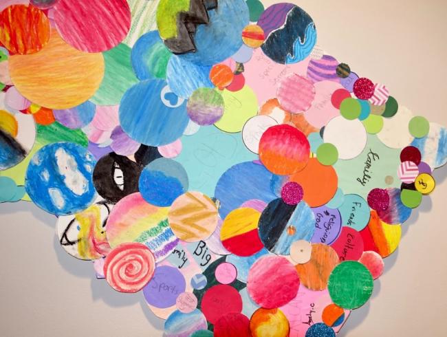 Collage of circles in the shape of DC (close-up of middle).