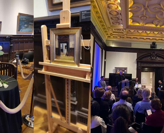 Collage of 3 photos of the Jack Boul painting displayed at the 2025 MA Celebration Event