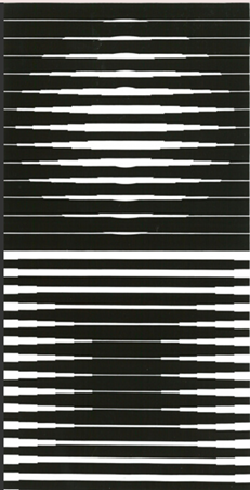 black and white op art work by Victor Vasarely